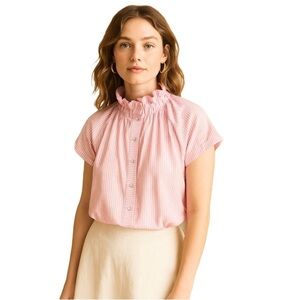 ANTHROPOLOGIE Striped Ruffled Neck High Neck Top